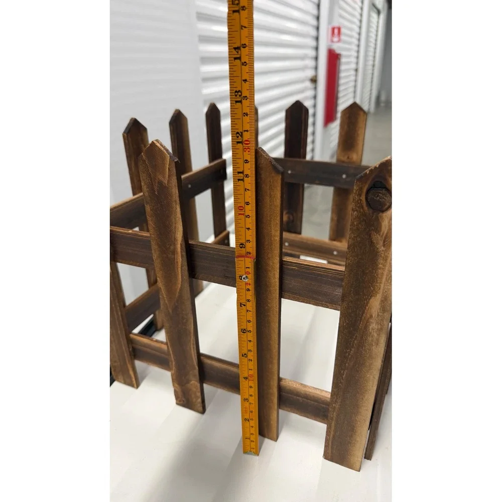 Rustic Brown Wood Picket Fence Tree Collar Square Planter Surround 12x12